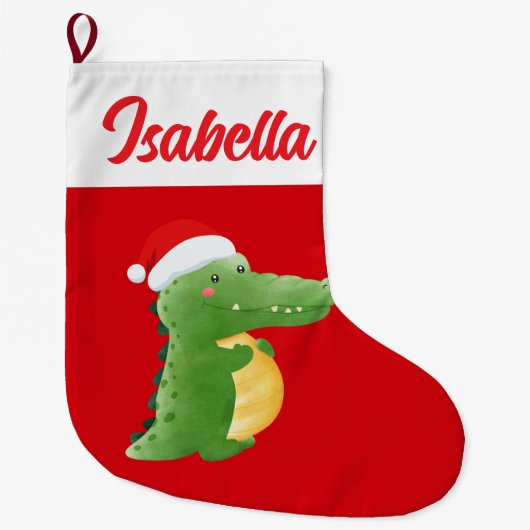 Red Merry Christmas alligator zoo Santa hat Xmas Grote Kerstsok (Voorkant)