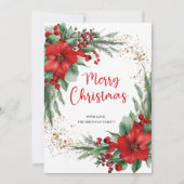 Red Merry Christmas Botanische foto Feestdagenkaart (Voorkant)