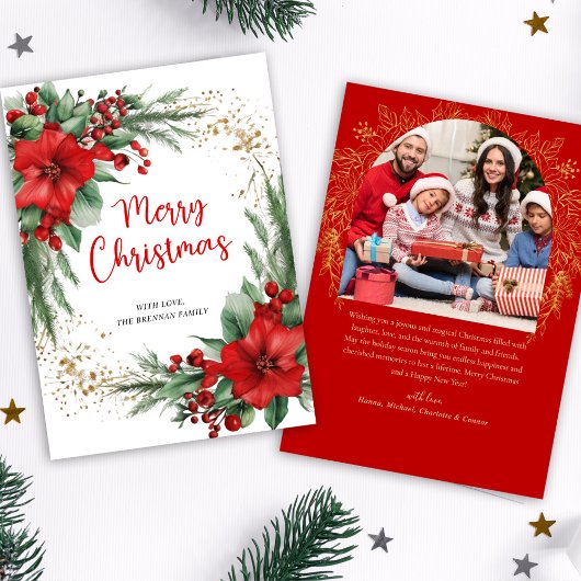 Red Merry Christmas Botanische foto Feestdagenkaart