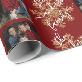 Red Merry Christmas Calligraphy Family 2 Photo Cadeaupapier (Rol Hoek)