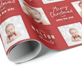 Red Merry Christmas Calligraphy Family 2 photo Cadeaupapier (Rol Hoek)