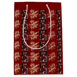 Red Merry Christmas Calligraphy Family 2 Photo Medium Cadeauzakje