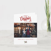 Red Merry Christmas Calligraphy Typography Photo Feestdagen Kaart (Voorkant)