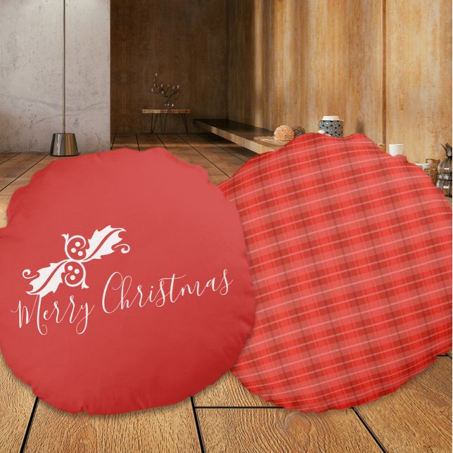 Red Merry Christmas Design Rond Kussen (Red Merry Christmas Design Round Pillows (front and back))