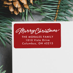 Red Merry Christmas eenvoudig script retouradres Etiket