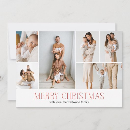 RED Merry Christmas Elegant 9 Collage Multi-Photo Feestdagenkaart (Voorkant)