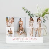 RED Merry Christmas Elegant 9 Collage Multi-Photo Feestdagenkaart (Staand voorkant)