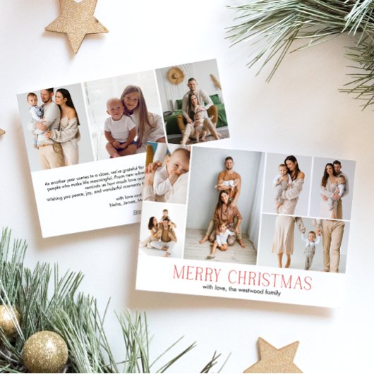 RED Merry Christmas Elegant 9 Collage Multi-Photo Feestdagenkaart