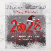 Red Merry Christmas Festive New Year 2026 Wijn Etiket (Enkel label)