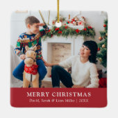 Red Merry Christmas Foto Ornament (Achterkant)