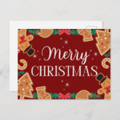 Red Merry Christmas Gingerbread Feestdagenkaart (Voorkant / Achterkant)