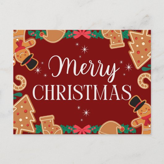 Red Merry Christmas Gingerbread Feestdagenkaart (Voorkant)