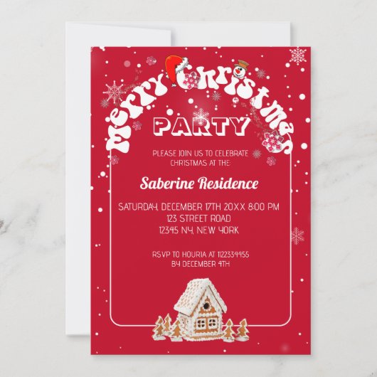 Red Merry Christmas Graffiti Party Uitnodiging (Voorkant)