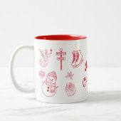 Red Merry Christmas Hand Draw  Tweekleurige Koffiemok (Links)