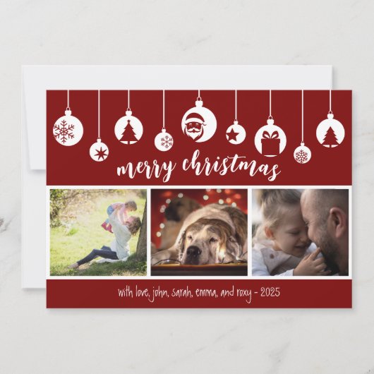 Red Merry Christmas Hanging Ornament Photo Feestdagenkaart (Voorkant)