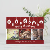 Red Merry Christmas Hanging Ornament Photo Feestdagenkaart (Staand voorkant)