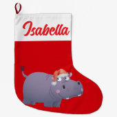 Red Merry Christmas Hippo dierentuin Santa hat Xma Grote Kerstsok (Voorkant)