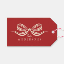 Red Merry Christmas Holiday Bow Gift Label