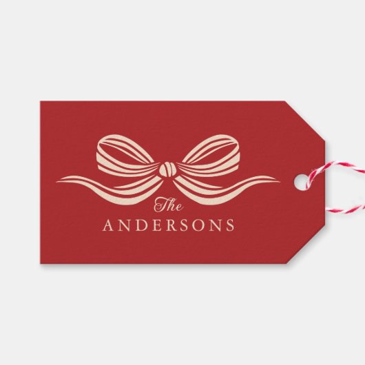 Red Merry Christmas Holiday Bow Gift Label Cadeaulabel (Voorkant (Horizontaal))