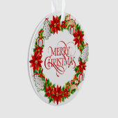 Red Merry Christmas Holiday Wreath Ornament (voorkant)