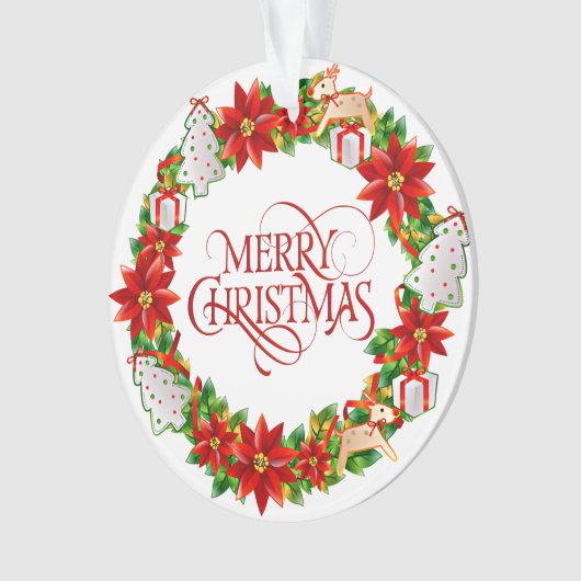 Red Merry Christmas Holiday Wreath Ornament (voorkant)