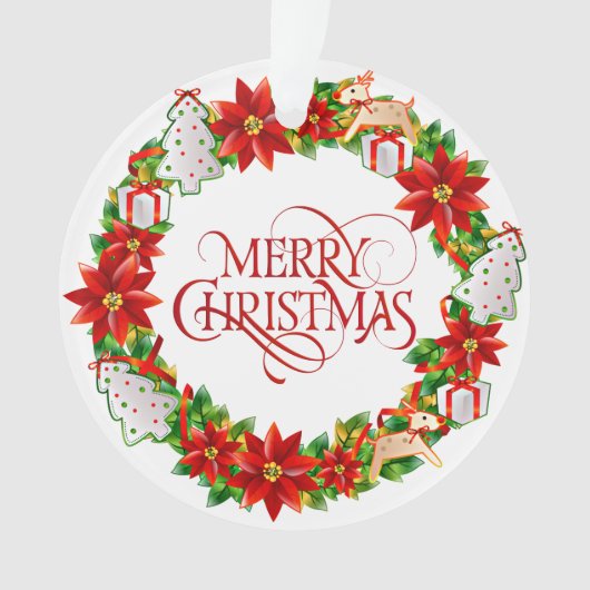Red Merry Christmas Holiday Wreath Ornament (voorkant)