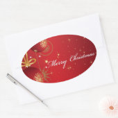 Red Merry Christmas Kaart ontwerp Ovale Sticker (Envelop)