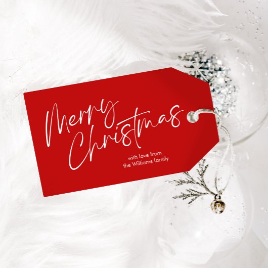 Red Merry Christmas Kalligrafie Script Cadeaulabel