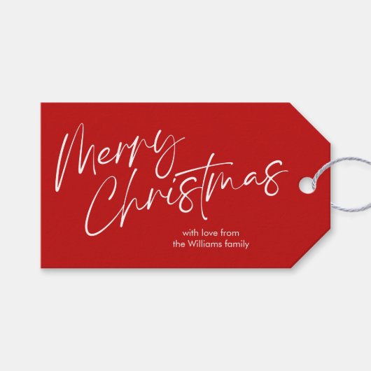 Red Merry Christmas Kalligrafie Script Cadeaulabel (Voorkant (Horizontaal))
