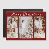 Red Merry Christmas Photo Collage 2025 Magnet Card (Voorkant / Achterkant)