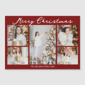 Red Merry Christmas Photo Collage 2025 Magnet Card (Voorkant)