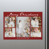 Red Merry Christmas Photo Collage 2025 Magnet Card