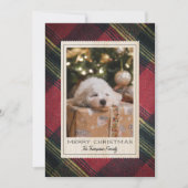 Red Merry Christmas Plaid Photo Holiday Card Feestdagenkaart (Voorkant)