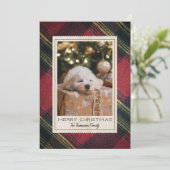 Red Merry Christmas Plaid Photo Holiday Card Feestdagenkaart (Staand voorkant)