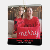 Red Merry Christmas Playful Photo Keramisch Ornament (Links)