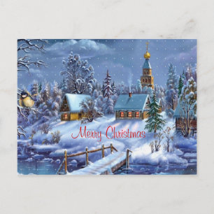 Red Merry Christmas Postcard Feestdagenkaart