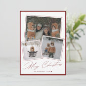 Red Merry Christmas script 3 fotocollage Feestdagenkaart (Staand voorkant)