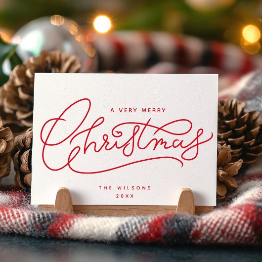 Red Merry Christmas-script minimalistisch Feestdagen Kaart