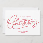 Red Merry Christmas-script minimalistisch Feestdagenkaart (Voorkant)