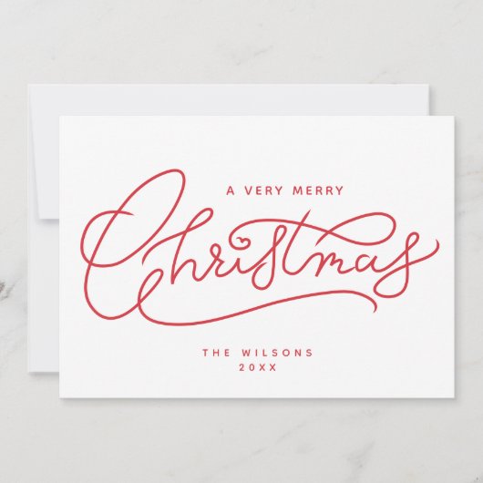 Red Merry Christmas-script minimalistisch Feestdagenkaart (Voorkant)