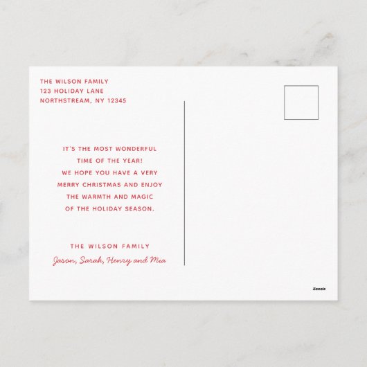 Red Merry Christmas-script minimalistisch Feestdagenkaart (Achterkant)