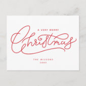 Red Merry Christmas-script minimalistisch Feestdagenkaart (Voorkant)