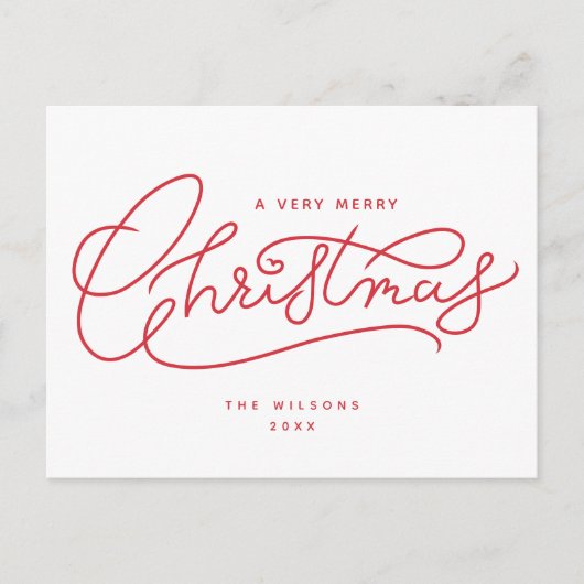 Red Merry Christmas-script minimalistisch Feestdagenkaart (Voorkant)
