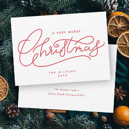 Red Merry Christmas-script minimalistisch Feestdagenkaart
