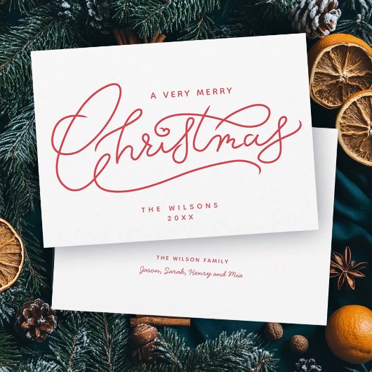 Red Merry Christmas-script minimalistisch Feestdagenkaart