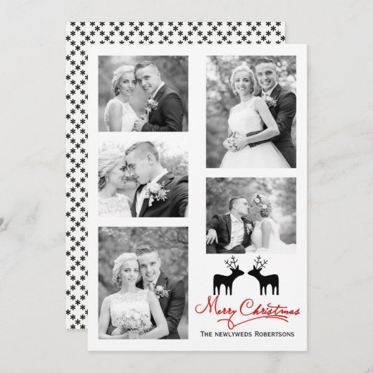 Red Merry Christmas script pasgetrouwde foto colla Feestdagenkaart (Voorkant / Achterkant)
