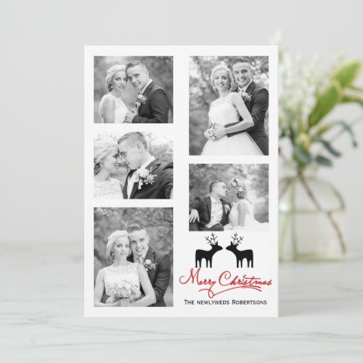 Red Merry Christmas script pasgetrouwde foto colla Feestdagenkaart (Staand voorkant)