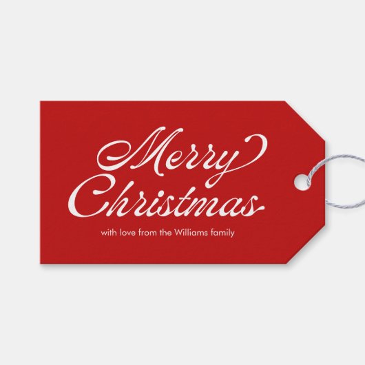 Red Merry Christmas Script Plaid Cadeaulabel (Voorkant (Horizontaal))