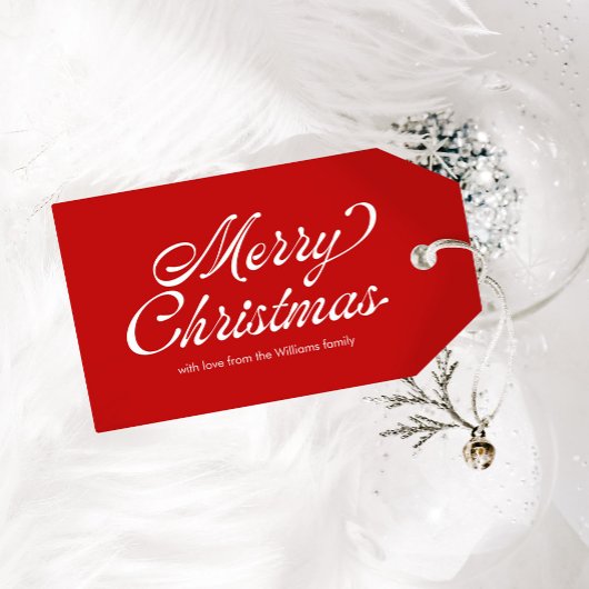 Red Merry Christmas  Script Plaid Cadeaulabel