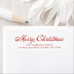 Red Merry Christmas  Script Retouradres Etiket<br><div class="desc">Red Merry Christmas  Script Return Address-label voegt een eenvoudige en feestelijke toets toe aan uw kerstkaarten met een  gestileerd script op een felrode achtergrond.</div>